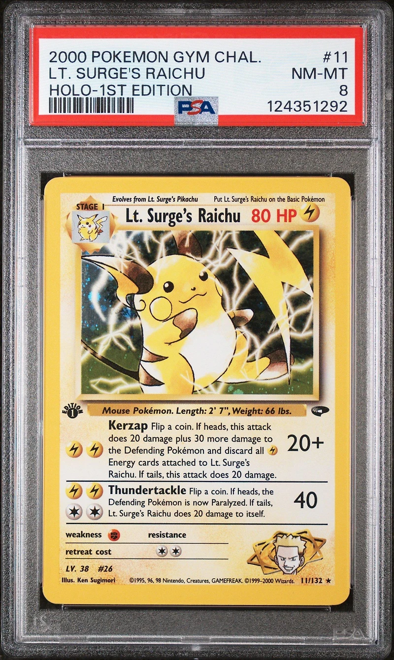 2000 Pokemon Gym Challenge 11 Lt. Surge's Raichu Holo-1st Edition PSA