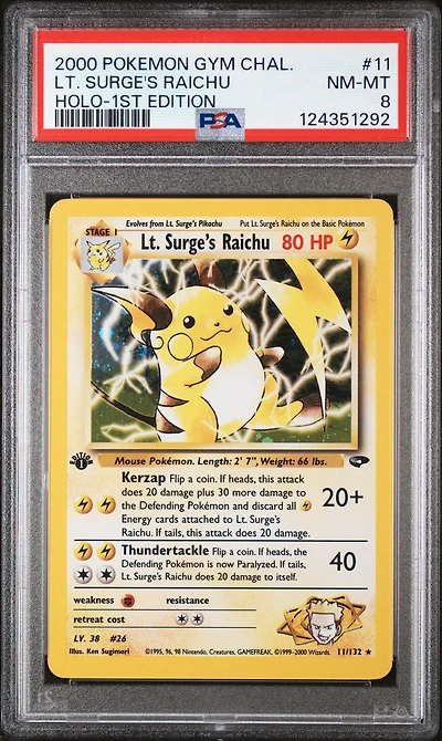 2000 Pokemon Gym Challenge 11 Lt. Surge's Raichu Holo-1st Edition PSA