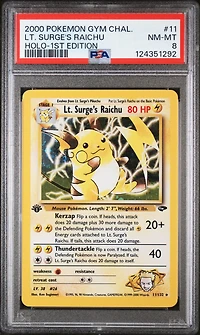 2000 Pokemon Gym Challenge 11 Lt. Surge's Raichu Holo-1st Edition PSA