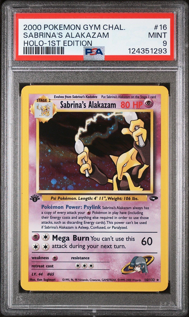 2000 Pokemon Gym Challenge 16 Sabrina's Alakazam Holo-1st Edition PSA