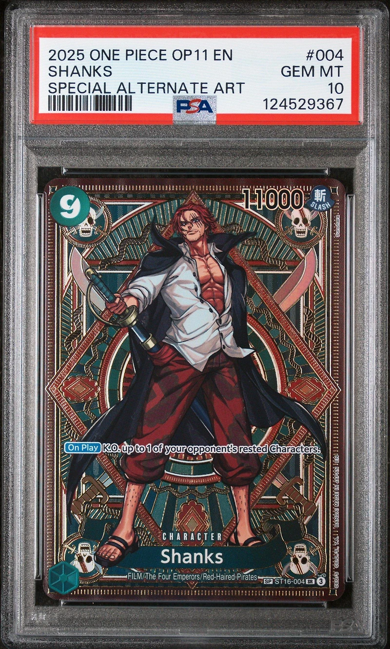 2025 One Piece Op11-a Fist Of Divine Speed 004 Shanks Special Alternate Art PSA 10