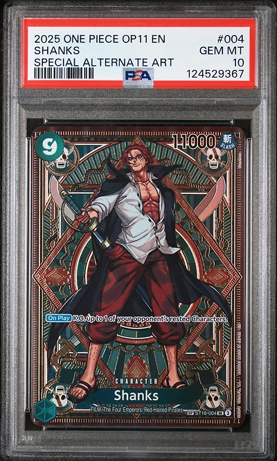 2025 One Piece Op11-a Fist Of Divine Speed 004 Shanks Special Alternate Art PSA 10