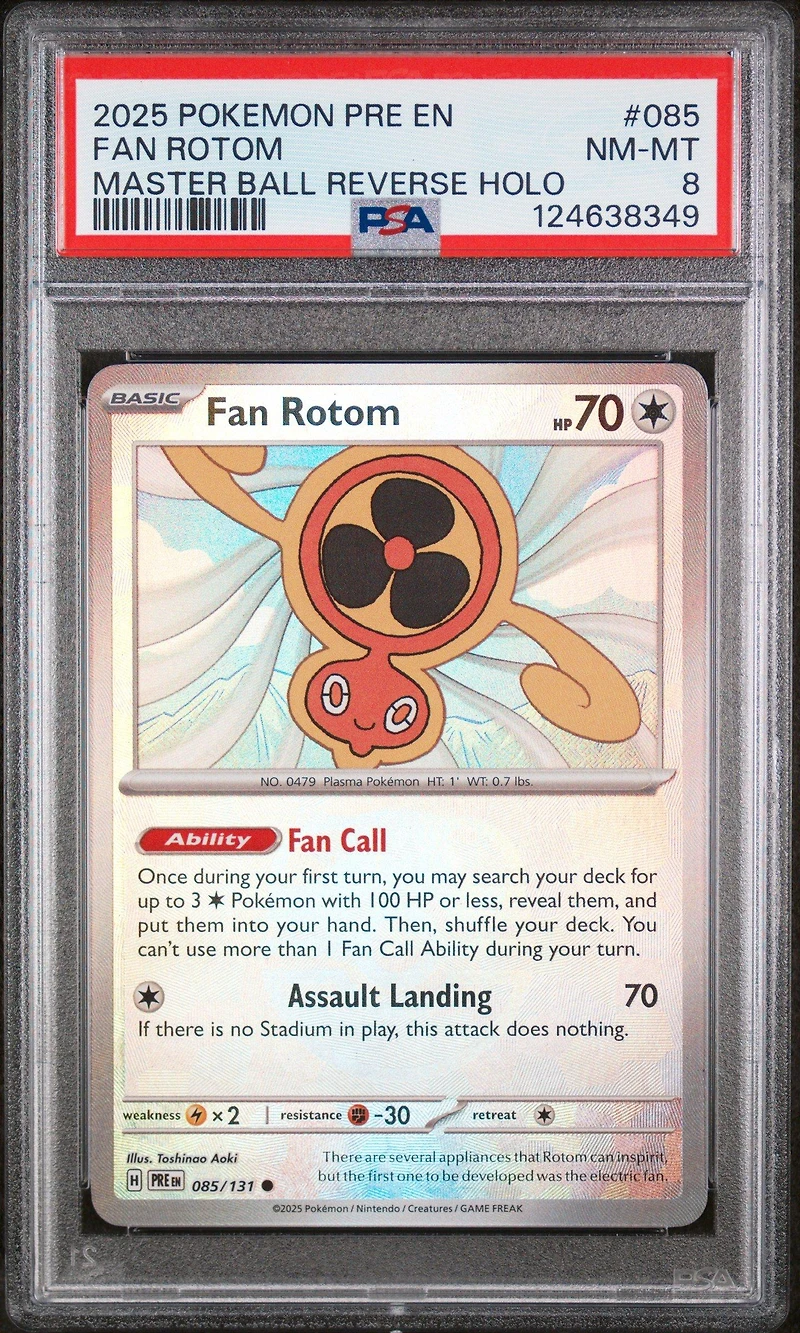 2025 Pokemon Pre En-prismatic Evolutions 085 Fan Rotom Master Ball Reverse Holo PSA 8