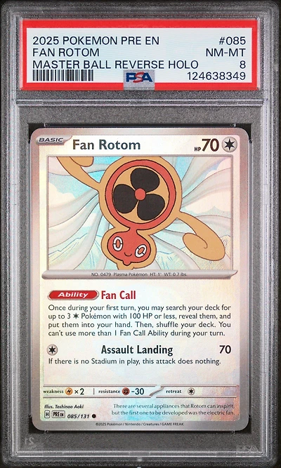 2025 Pokemon Pre En-prismatic Evolutions 085 Fan Rotom Master Ball Reverse Holo PSA 8