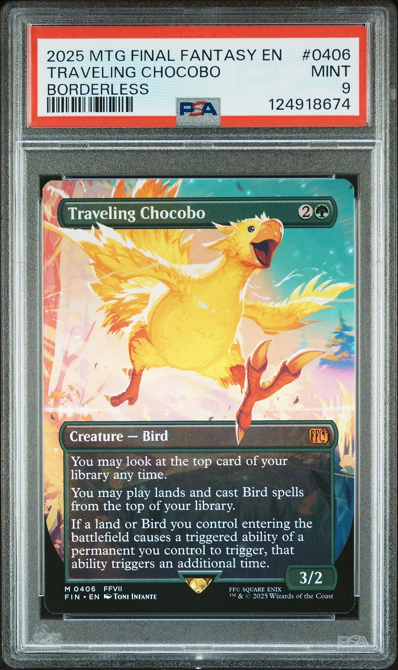 2025 Magic The Gathering Final Fantasy 0406 Traveling Chocobo Borderless PSA 9