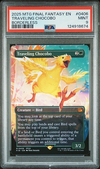 2025 Magic The Gathering Final Fantasy 0406 Traveling Chocobo Borderless PSA 9