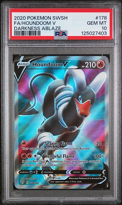 2020 Pokemon Sword & Shield Darkness Ablaze 178 Full Art/houndoom V PSA 10