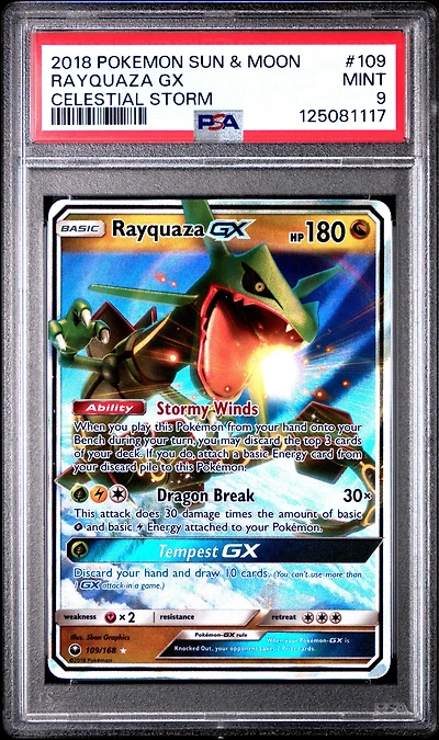 2018 Pokemon Sun & Moon Celestial Storm 109 Rayquaza Gx PSA 9