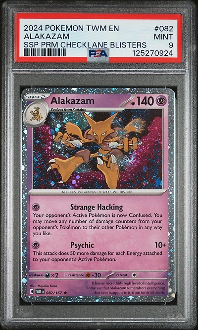 2024 Pokemon Twm En-twilight Masquerade 082 Alakazam Surging Sparks Premium Checklane Blisters PSA 9