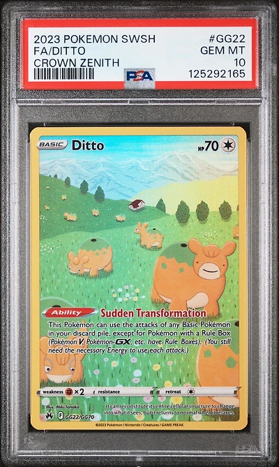 2023 Pokemon Sword And Shield Crown Zenith Gg22 Full Art/ditto PSA 10