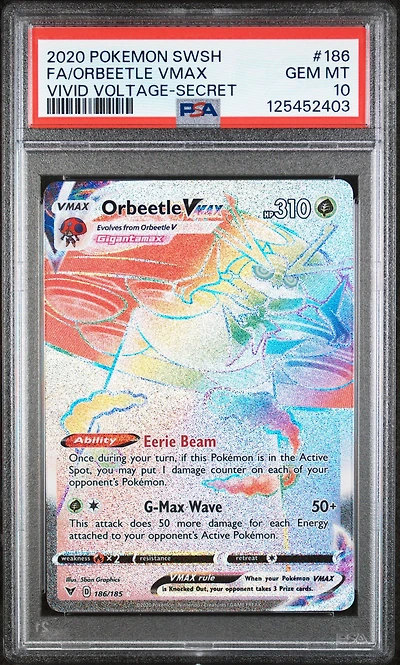 2020 Pokemon Sword & Shield Vivid Voltage 186 Full Art/orbeetle Vmax Secret PSA 10
