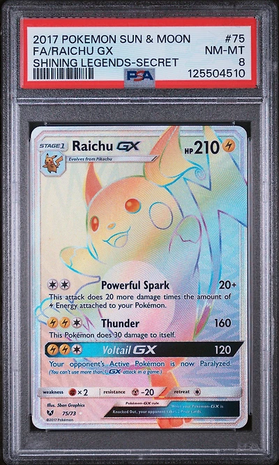 2017 Pokemon Sun & Moon Shining Legends 75 Full Art/raichu Gx Secret PSA