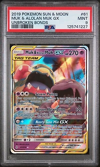 2019 Pokemon Sun & Moon Unbroken Bonds Muk & Alolan Muk Gx PSA