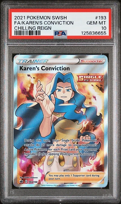 2021 Pokemon Sword & Shield Chilling Reign 193 Full Art/karen's Conviction PSA 10