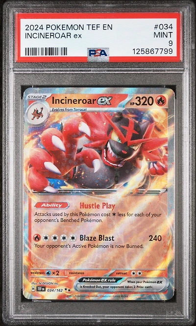 2024 Pokemon Tef En-temporal Forces 034 Incineroar Ex PSA 9