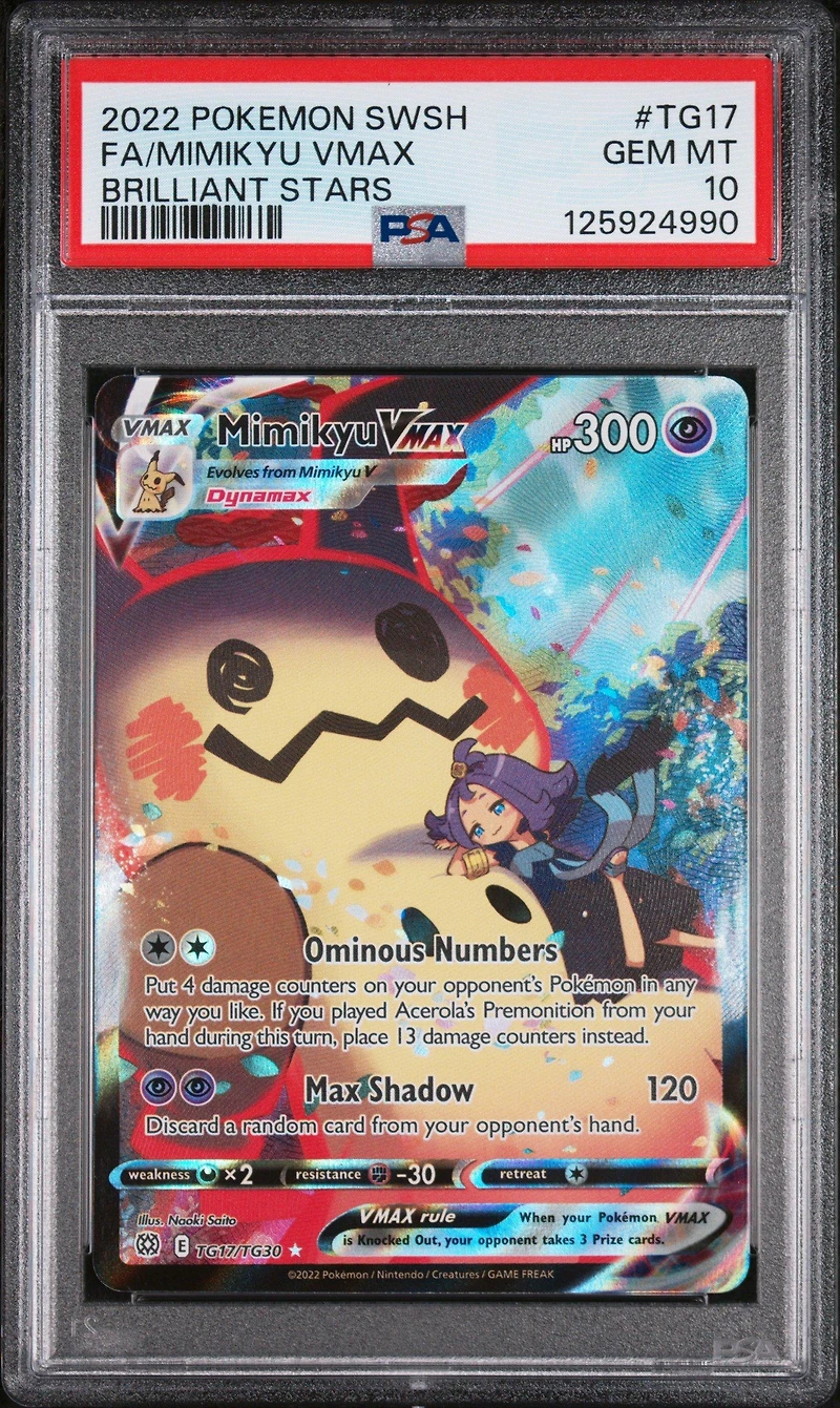 2022 Pokemon Sword & Shield Brilliant Stars Tg17 Full Art/mimikyu Vmax PSA 10