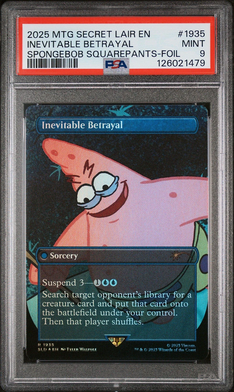 2025 Magic The Gathering Secret Lair Drop 1935 Inevitable Betrayal Spongebob Squarepants: Internet Sensation-foil PSA 9