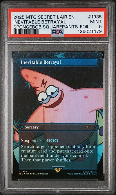 2025 Magic The Gathering Secret Lair Drop 1935 Inevitable Betrayal Spongebob Squarepants: Internet Sensation-foil PSA 9