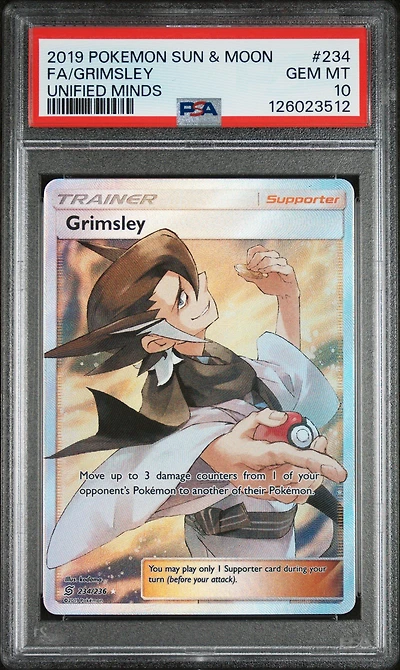 2019 Pokemon Sun & Moon Unified Minds 234 Full Art/grimsley PSA