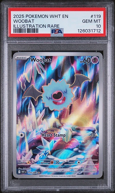 2025 Pokemon Wht En-white Flare 119 Woobat Illustration Rare PSA 10
