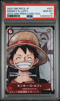 2022 One Piece Japanese 25th Anniversary Premium Card Collection 001 Monkey D. Luffy PSA 10
