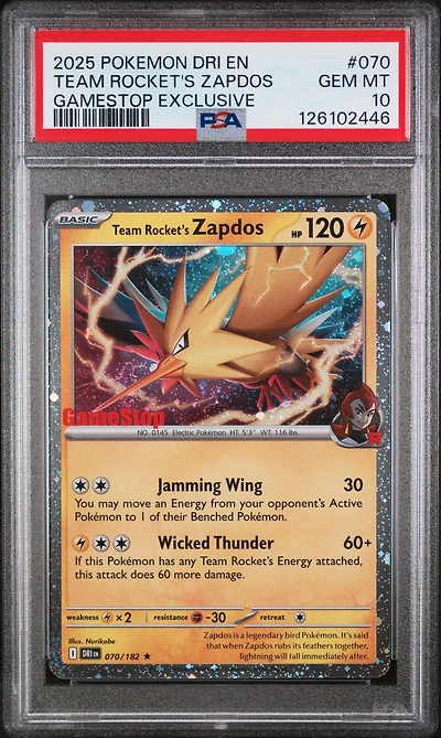 2025 Pokemon Dri En-destined Rivals 070 Team Rocket's Zapdos Gamestop Exclusive PSA