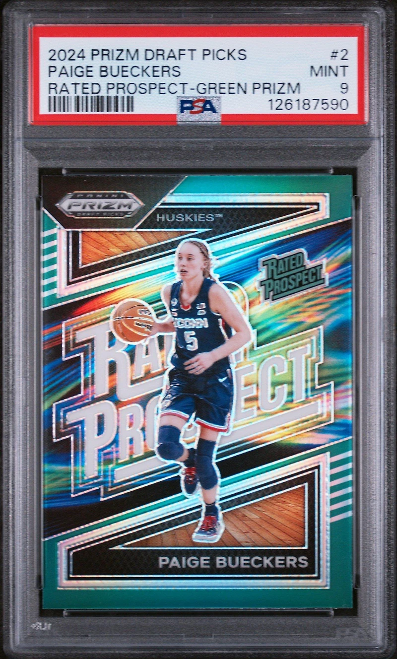 2024 Panini Prizm Draft Picks Rated Prospect 2 Paige Bueckers Green Prizm PSA 9