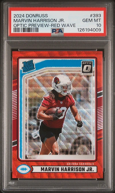 2024 Panini Donruss 393 Marvin Harrison Jr. Optic Preview-red Wave PSA 10