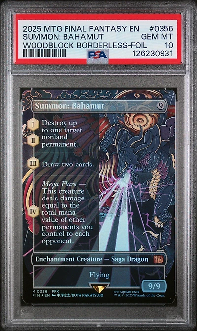 2025 Magic The Gathering Final Fantasy 0356 Summon: Bahamut Woodblock Borderless-foil PSA 10