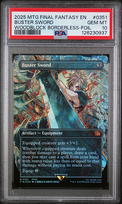 2025 Magic The Gathering Final Fantasy 0351 Buster Sword Woodblock Borderless-foil PSA 10