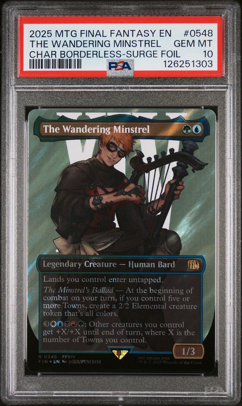 2025 Magic The Gathering Final Fantasy 0548 The Wandering Minstrel Character Borderless-surge Foil PSA 10