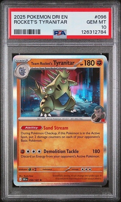 2025 Pokemon Dri En-destined Rivals 096 Team Rocket's Tyranitar PSA 10