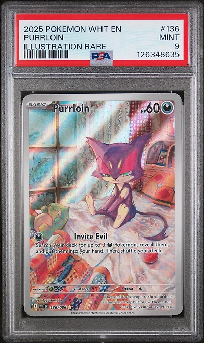 2025 Pokemon Wht En-white Flare 136 Purrloin Illustration Rare PSA 9