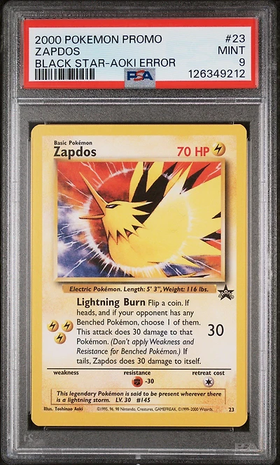 2000 Pokemon Promo Black Star 23 Zapdos Toshinao Aoki Error PSA