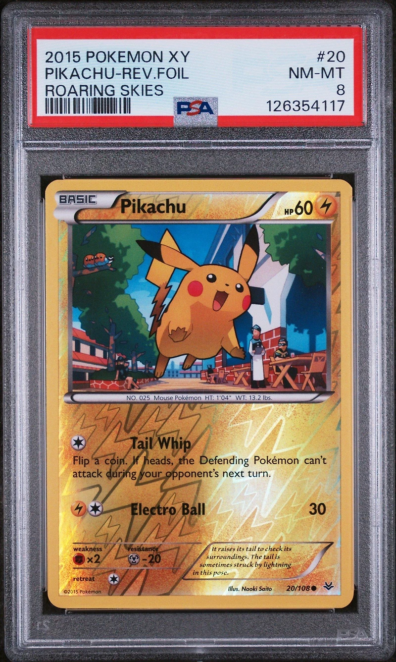 2015 Pokemon Xy Roaring Skies 20 Pikachu-reverse Foil PSA 8