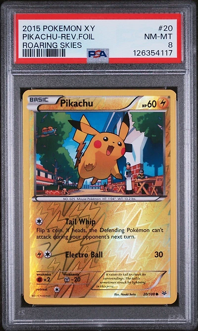 2015 Pokemon Xy Roaring Skies 20 Pikachu-reverse Foil PSA 8
