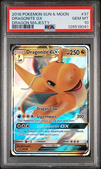 2018 Pokemon Sun & Moon Dragon Majesty 37 Dragonite Gx PSA 10