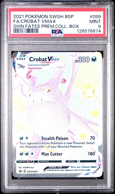 2021 Pokemon Swsh Black Star Promo 099 Full Art/crobat Vmax Shining Fates Premium Collection Box PSA 9