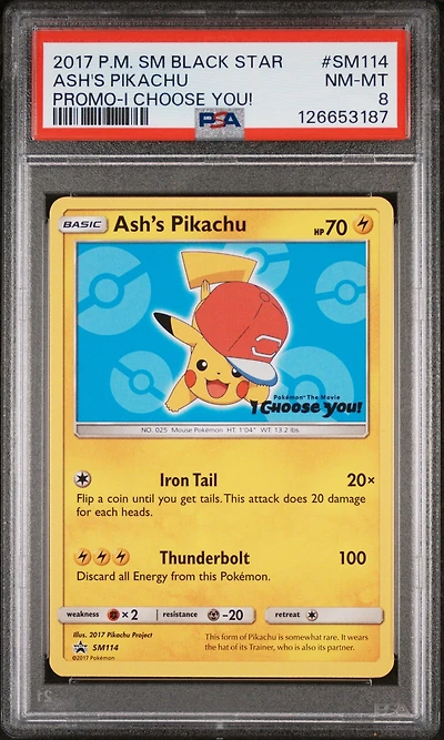 2017 Pokemon Sm Black Star Promo Sm114 Ash's Pikachu I Choose You! PSA
