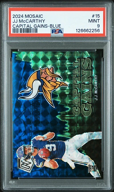2024 Panini Mosaic Capital Gains 15 Jj Mccarthy Blue PSA 9