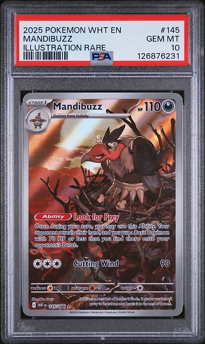 2025 Pokemon Wht En-white Flare 145 Mandibuzz Illustration Rare PSA 10