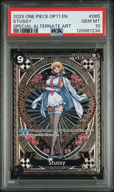 2025 One Piece Op11-a Fist Of Divine Speed 085 Stussy Special Alternate Art PSA 10