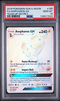 2019 Pokemon Sun & Moon Team Up 185 Full Art/ampharos Gx Secret PSA
