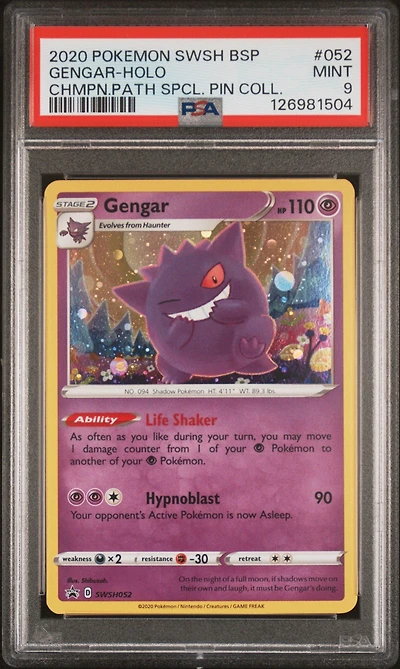 2020 Pokemon Swsh Black Star Promo 052 Gengar-holo Champion's Path Special Pin Collection PSA
