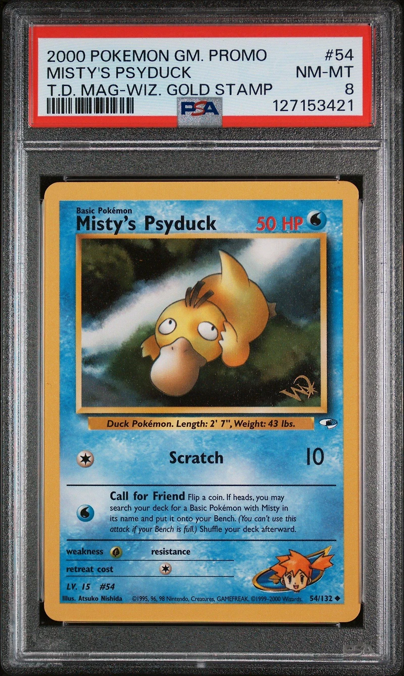 2000 Pokemon Game Promo 54 Misty's Psyduck Top Deck Magazine W/wizards Gold Stamp PSA 8