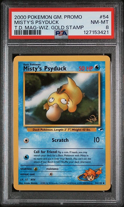 2000 Pokemon Game Promo 54 Misty's Psyduck Top Deck Magazine W/wizards Gold Stamp PSA 8