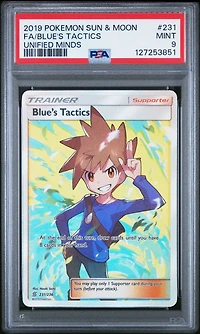 2019 Pokemon Sun & Moon Unified Minds 231 Full Art/blue's Tactics PSA