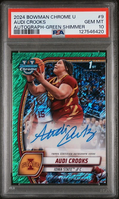 2024 Bowman Chrome University 9 Audi Crooks Autograph-green Shimmer PSA 10