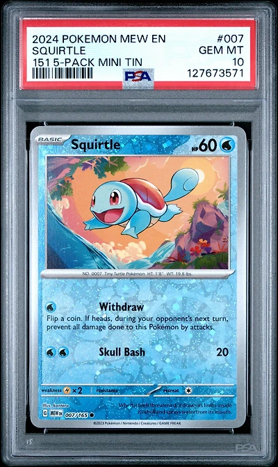 2024 Pokemon Mew En-151 007 Squirtle 151 5-pack Mini Tin PSA 10