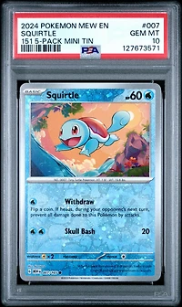 2024 Pokemon Mew En-151 007 Squirtle 151 5-pack Mini Tin PSA 10